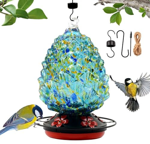 Kolibri-Futterstation aus Glas – Kolibri-Futterstation aus Glas – Buntes Vogelfutterhaus aus Glas – Vogelfutterstation für den Außenbereich, Vogelfutterstation aus farbigem Glas