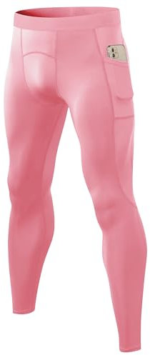 SPVISE Kompressionshose für Herren, Leggings mit Taschen, kühl, trocken, Sport, Baselayer, athletische Strumpfhose für Basketball, Laufen, Pink, Mittel