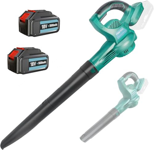 Cordless Leaf Blower 18V 60MPH/130MPH Powerful Air Blower, Portable Handheld Leaf Blower with Extension Tubes, 2-Speed Control, 2pcs 5500mAh Battery for Garden, Patio, Lawn