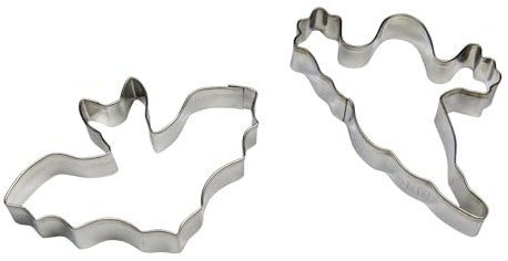 BekkiB - 2er-Set Ausstecher Fledermaus & Gespenst- Spülmaschinengeeignete Ausstechformen aus Edelstahl - Zum Backen für Plätzchen zu Halloween - 7580