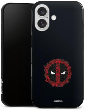 Slim Case extra dünn kompatibel mit Apple iPhone 16 Silikon Handyhülle schwarz Hülle Marvel Deadpool Logo