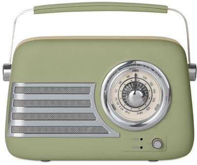 ITek I60028SAG Vintage Bluetooth FM Radio, Portable, 3 Speaker, 5 W Output, Vintage Sage
