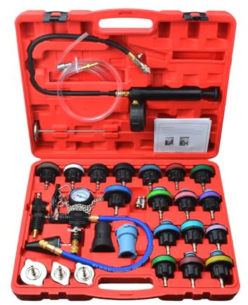 Zoomtools Kit universal de comprobador de presión de radiador para sistema de refrigeración de 28 piezas, kit de recarga de vacío de refrigerante
