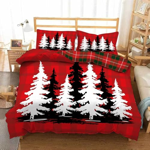 Set Copripiumino Matrimoniale 250x200cm (2 Federa 50x80), Albero di Natale albero di Natale a traliccio, Inclusa Federa 50x80cm, Set copripiumino matrimoniale reversibile con federe