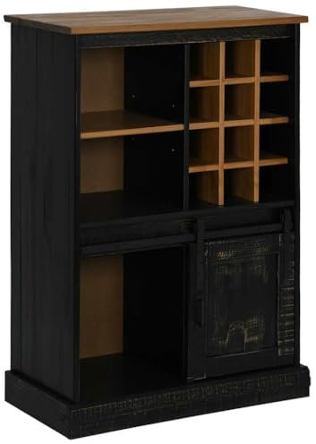 vidaXL Vinoteca Halden con botelleros y Puerta corredera Negro Pino, Armario con botellero, Armario, Vitrina, aparador con botellero