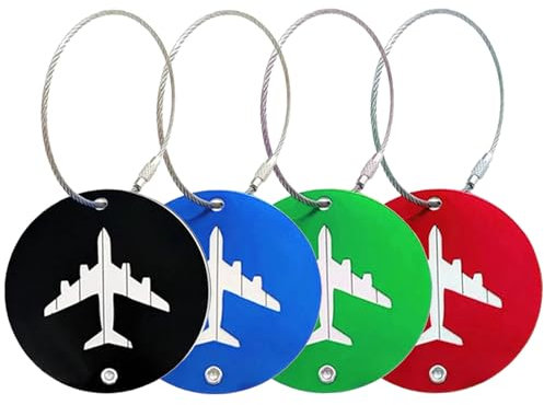 VOCIBO® 4 Stück Kofferanhänger Aluminium, Kofferanhänger mit Adressschild, Kofferschilder Anhänger, Gepäckanhänger Kofferanhänger mit Edelstahlkabel, inklusive Privatsphäre Namensschild