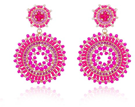 Pinkfarbene Perlenohrringe für Frauen, Statement-Ohrringe, Sommer, Strand, F UShold, A-Ohrringe, Bohemia-Ohrring als Geschenk