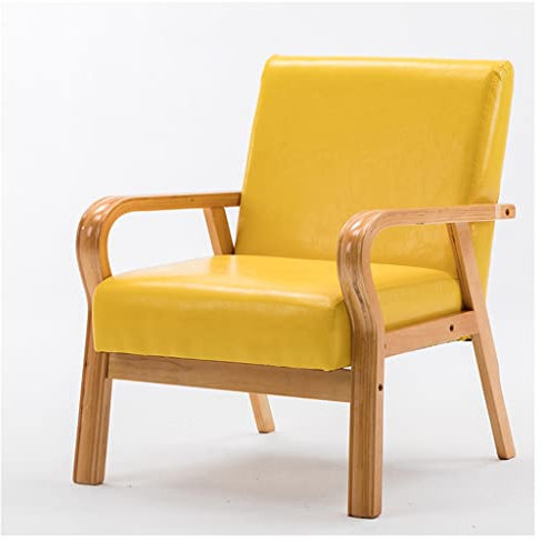 Retro-Stuhl aus gelbem Leder, Mitte des Jahrhunderts Stil, bequem, gepolstert, Loungesessel mit Armlehnen für Schlafzimmer und Wohnzimmer, stilvolle Rückenlehne, Stuhl für Erwachsene