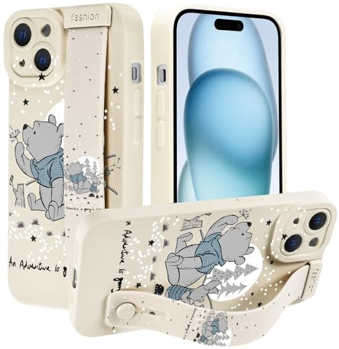 nurkorki Handyhülle für Samsung Galaxy S25 5G Hülle 6,7 mit Wrist Strap,Schutzhülle mit Cute Kawaii Bear Anime Cartoon Muster Wristband Verstellbares Ständer Case Silicone Bumper Cover,Anime