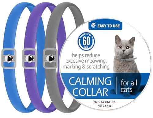 Amexo 3 Pack Cat Collar Repellent, Cats Collars Adjustable Cats Calm Collar Lavender Scent Relaxing Cat Collar Slow Release Cats Collars Waterproof Protection Collar for Small,Medium,Large Cats, 38cm