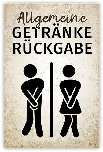 True Statements Lustiges Alu-Schild „Allgemeine Getränkerückgabe“ – witziges WC-Schild - hochauflösender Druck – inkl. Aufhängesystem - 30,5 x 20 cm, glänzende Oberfläche