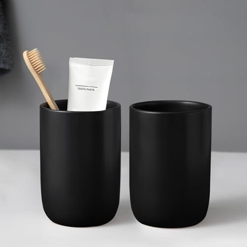 Zahnputzbecher Keramik Set, Zahnbürstenhalter für Elektrische Zahnbürste Zahnbürste und Zahnpasta, Kinder Toothbrush Holder, Zahnbürsten Badezimmer Organizer schwarz