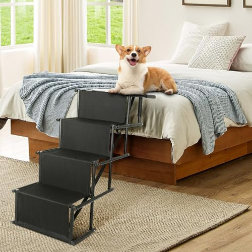 Hunderampe - Gelenkschonende Hundetreppe Auto klappbar - höhenverstellbar - garantiert belastbar bis 75 kg - für große und kleine Hunde - Schwarz