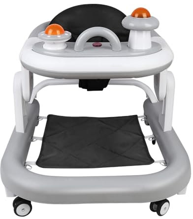 Lauflernhilfe für Babys mit interaktivem Multiaktivitäts-Tablett mit abnehmbarer Musik, höhenverstellbarer und leicht zusammenklappbarer Lauflernhilfe, bis zu 12 kg, 70 x 56 x 42 cm, Grau