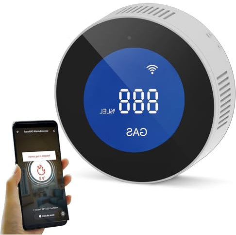 Détecteur de Gaz Naturel, pour Les Fuites de comme Le Gaz Naturel, Le Méthane .Capteur Détecteur de Fuites de avec Alarme Sonore et Écran LCD, Compatible avec Alexa/Google Home/Application.