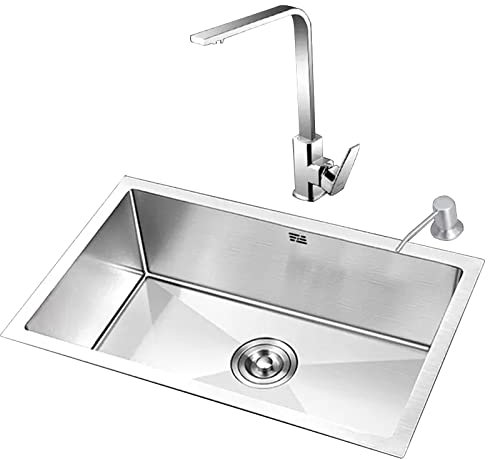 SQMGFA Fregadero de Cocina con Grifo de Acero Inoxidable, Fregadero bajo encimera, Fregadero de un Seno con Accesorios completos, 70 x 35 cm