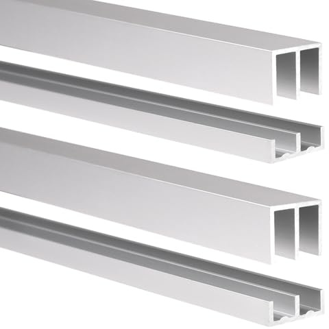 Orechic 2Sets Aluminum Sliding Door Track Set for 1/4 Thick Panels Glass Cabinet Door Window Sliding Track, Size 48 x 0.79 inches (Silver)