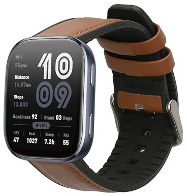 kwmobile Leder Uhrenarmband für 22mm Amazfit Bip 6 / Bip 5 Unity/Bip 5 / GTS 3 / Balance 2 / Helio Strap Armband - Ersatzarmband für Fitnesstracker mit Uhrenverschluss - Wechselarmband Smartwatch