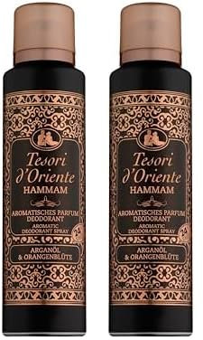 Tesori d'Oriente Parfum Deodorant 'Hammam', 150 ml, aromatisches Deo-Spray mit Argan-Öl und Orangenblüte, Duft zum Träumen, 24 h Schutz, Wellness-Ritual für Körper & Sinne (Packung mit 2)