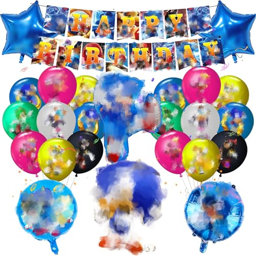25PCS Birthday Decorations, Cartoon Party Decorations Happy Birthday Banner Latex Balloon Foil Balloon Decoration Cartoon Theme Party Supplies for Kids Boys Girls
