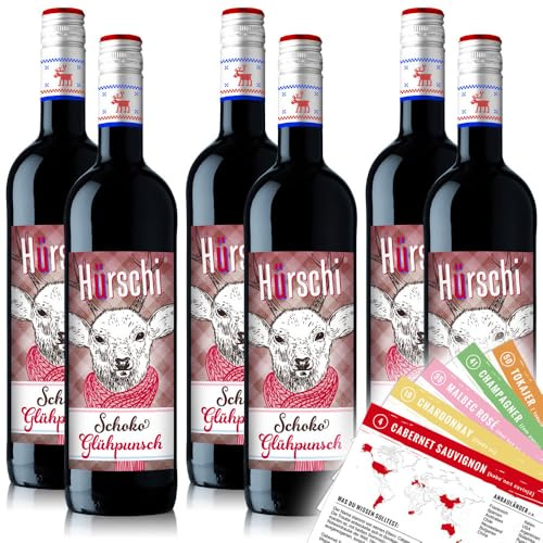 Hürschi Schoko Glühpunsch, sortenreines Punschpaket + VINOX Winecards (6x0,75l)