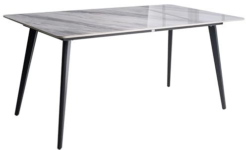 Beliani Gartentisch Sinterstein Marmor Optik grau rechteckig 160 x 90 cm mit schwarzem Metallgestell Rodallo