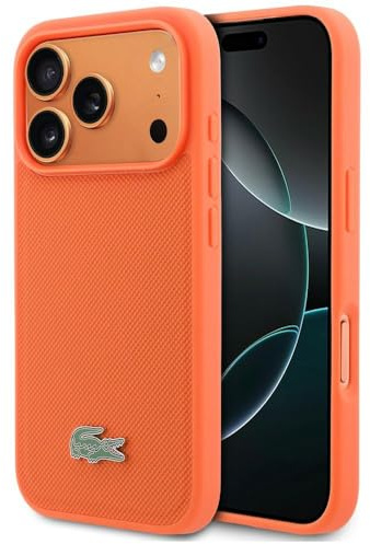 CG MOBILE Lacoste Petit Pique Lack Logo kompatibel mit MagSafe Hülle für iPhone 17 Pro (Orange)