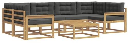 vidaXL Outdoor-Sofagarnitur mit Kissen 5 pcs Weiß und Anthrazit, Moderner Gartensofa, Outdoor-Sitzgruppe für Patio-Relax, Lounge-Set aus Akazie, ideal für Pool und Garten