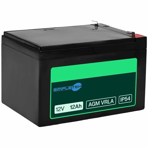 SIMPLETEK - Batteria AGM 12V 12Ah VRLA Piombo-Acido Sigillata IP54 Faston T1 | UPS Allarmi Videosorveglianza | Batteria Ciclica