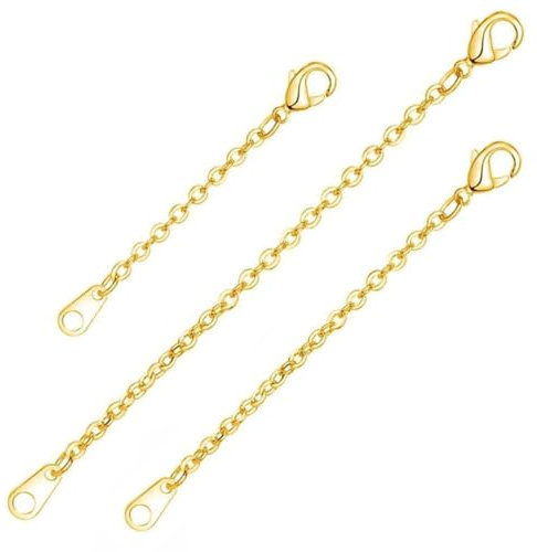 Belle Fang 3 Pack Gold Necklace Extender Chains, Double Sided Clasp Jewelry Extension Set, 2/3/4 Inch Adjustable Extenders for Necklace, Bracelet and Anklet