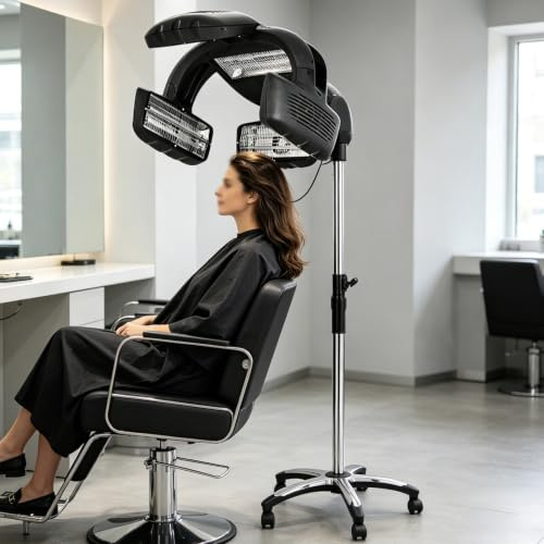 GwlThixion Sèche-Cheveux à Salon Debout Et Mural, Machine à Huile Cuite for Soins capillaires, Chauffage Capillaire Infrarouge à 360° pour accélérer Les colorations et permanentes Black-Verticaltype