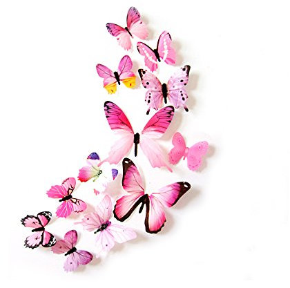 Oblique Unique® Deko Schmetterlinge 12er Set - wunderschöne farbenfrohe Dekoration - Wandtattoo (Rosa)