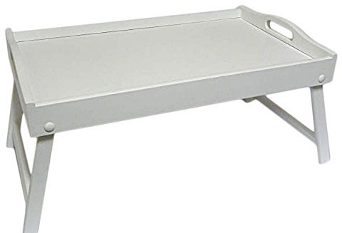 Bed Tray - Wooden Lap Tray Breakfast in Bed Serving with Folding Legs Table Mate Wipe (White)