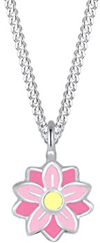 Elli Halskette Silber 925 Blumen Kette Kinder Emaille Schmuck Geschenke für Mädchen Halsschmuck Taufe Freundin, Blümchen Silberkette Länge 36 cm