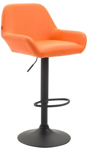 CLP Barhocker Braga Kunstlederbezug I Höhenverstellbarer Barstuhl Mit Metallgestell I Thekenhocker Mit Integrierter Fußstütze, Farbe:orange, Gestell Farbe:schwarz