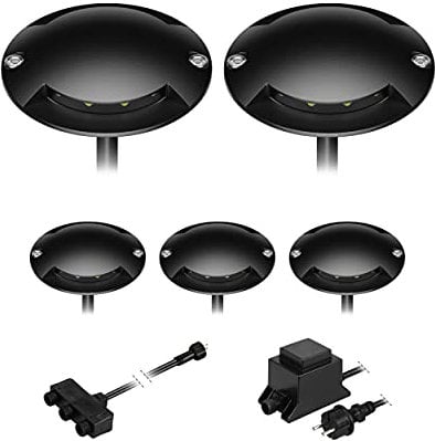 ledscom.de LED Boden-Aufbau-Leuchte Bunda, 2-flammig, schwarz für außen, befahrbar, kalt-weiß, 5er Set