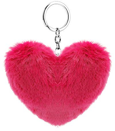 Soleebee Künstliche Kaninchenfell Keychain Flauschigen Liebesherz Pom Pom Schlüsselanhänger Taschen Koffer Rucksäcke Zubehör Charm Auto Schlüsselanhänger Schlüsselring für Frauen Mädchen (Rot)