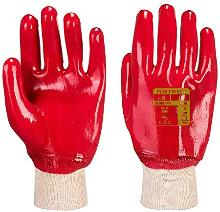Portwest PVC-Handschuh Mit Strickbund, Größe: M, Farbe: Rot, A400RERM