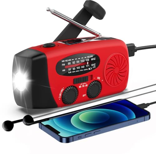 2000mAh Wind Up Solar Radio, Emergency Crank Weather AM/FM, Type-C | Self Powered Radio survival companion with LED flashlight, phone charger, USB, torch SOS alarm, portable for camping.
