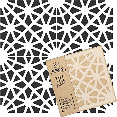 NAKLEO Fliesen Schablone zum Malen 30x30 cm, Bairro Spanische Maurische Blume Marokkanisch, Kunststoff Wiederverwendbare Bodenschablone DIY, Holz Möbel Wand Dekoration - Terrakotta