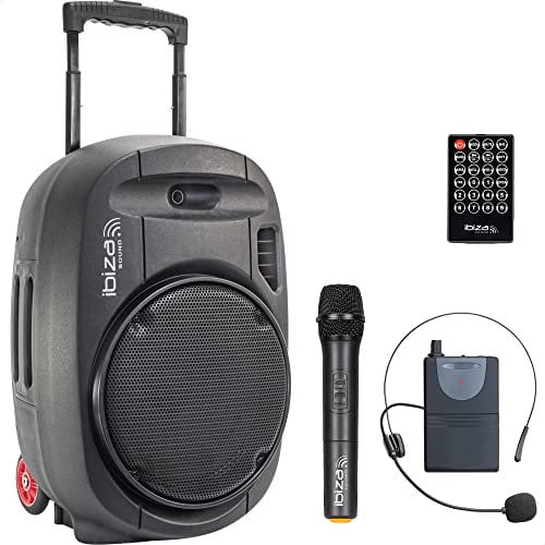 Ibiza - PORT12UHF-MKII-TWS - Enceinte Portable de 12”/700W Max avec 2 micros (UHF), télécommande et Housse de Protection - Bluetooth, USB, SD & TWS - Autonomie de 5 à 7h