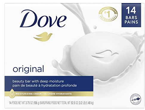 Dove Bar Beauty-Bar feuchtigkeitsspendender als Seife, weiß, entfernt effektiv Bakterien, pflegt Ihre Haut, 95 ml, 14 Stück