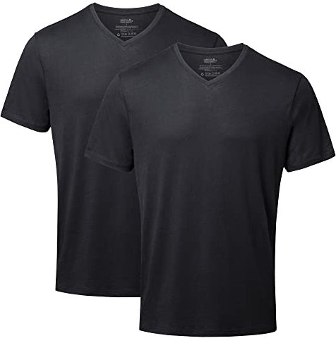 DANISH ENDURANCE Camisetas de Algodón Orgánico para Hombre, Cuello Redondo o Cuello en V, Manga Corta, 2-Pack, Cuello en Pico - Negro, M