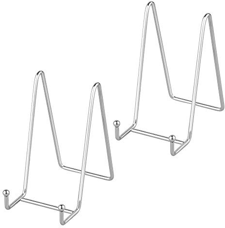 Staffelei Teller Ständer Aufsteller Halter - 2 Stück Eisen Metall Tellerständer Tellerhalter - Dekoteller Halterung - Bilderrahmen Ständer - Bildaufsteller - Staffelei für Bücher - Silber - 15,2 cm