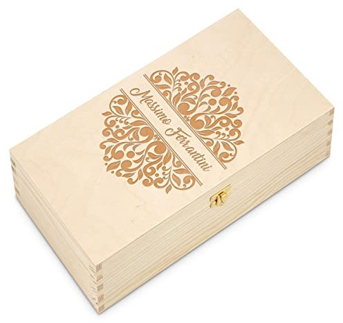 Maverton Porta Bottiglie di Vino Personalizzato - per 2 Bottiglie di Vino da 0,7 l - Scatola in Legno di Pino - 10x20x35 cm - Colore Naturale - Incisione Laser - per uomo - Nome