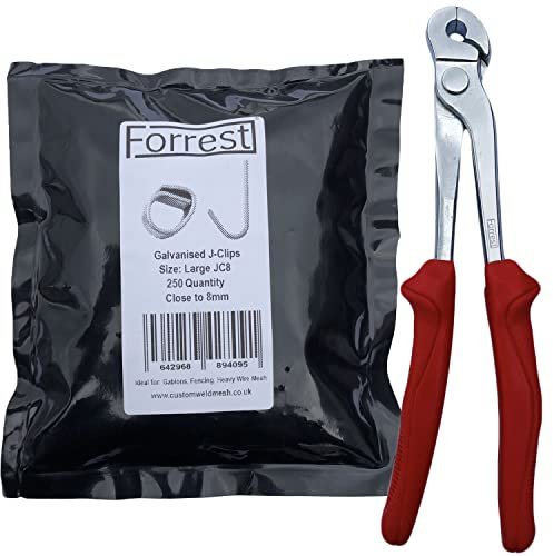 Forrest Large J-Clip Pliers + 250 Large J-Clips Galvanised Finish UK Made, Gabions, Fencing, Wire Mesh Cage Making