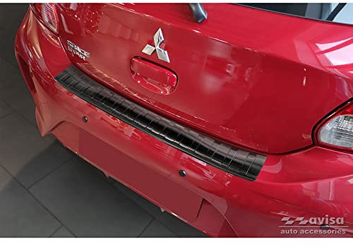 Avisa Schwarz Edelstahl Heckstoßstangenschutz kompatibel mit Mitsubishi Space Star Facelift 2020- 'Ribs'