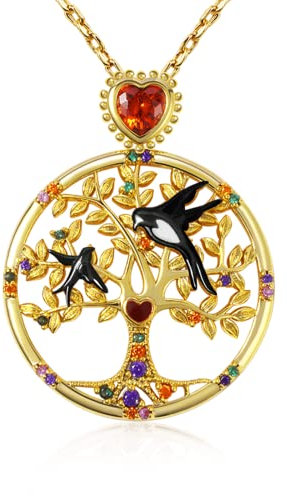 GNOCE Collar Con Colgante De Árbol De La Vida En Corazón De Plata De Ley Chapado En Oro Rosa De 18 Quilates Con Collar De Piedras Incrustadas Para Mujeres y Niñas Regalo Del Día De La Madre (Oro)