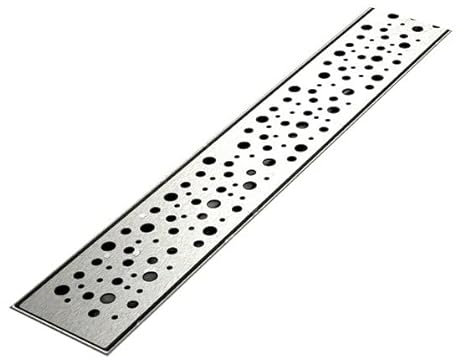 ADGO Scarico per Doccia, Griglia con Motivo Spazzolato, Lineare, Scarico a Pavimento, Scarico del Bordo, Canalina per Doccia, Acciaio Inox, Rettangolare, Argento (600 mm, Semplice)