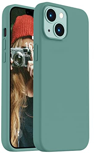 Vooii Compatible with iPhone 14 Case,[Silky Touch Premium Liquid Silicone] [Fit for Battery Charger Cases], Ultra Slim Shockproof Protective Case for iPhone 14 - Pine Green